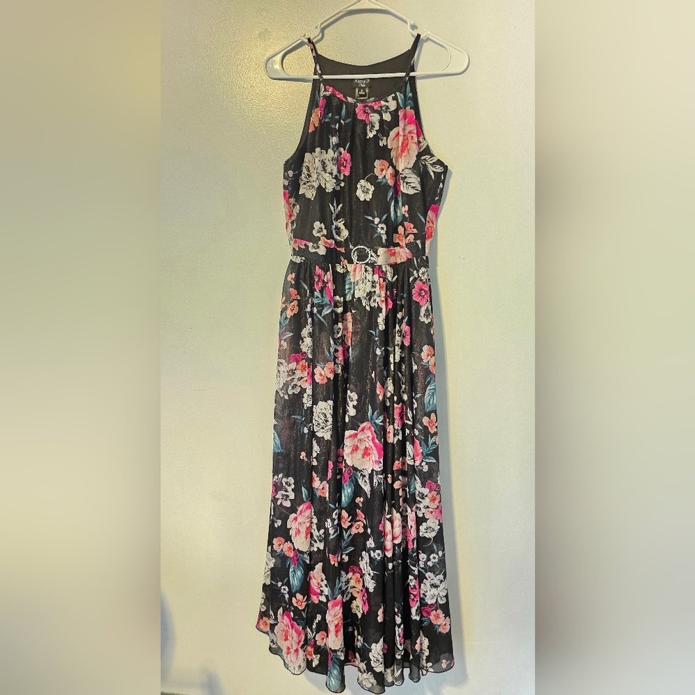 Floral Maxi Dress - Black and Pink